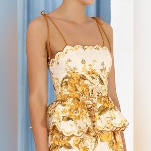 Zimmermann Scallop Floral Peplum Top with Tie-Shoulder 2